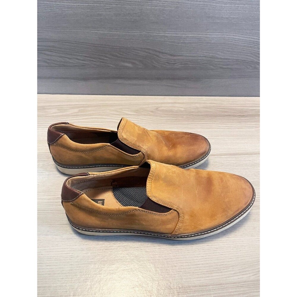 Johnston & Murphy Men's Tan Nubuck Leather Slip-On Shoes Sheepskin Size 11.5M